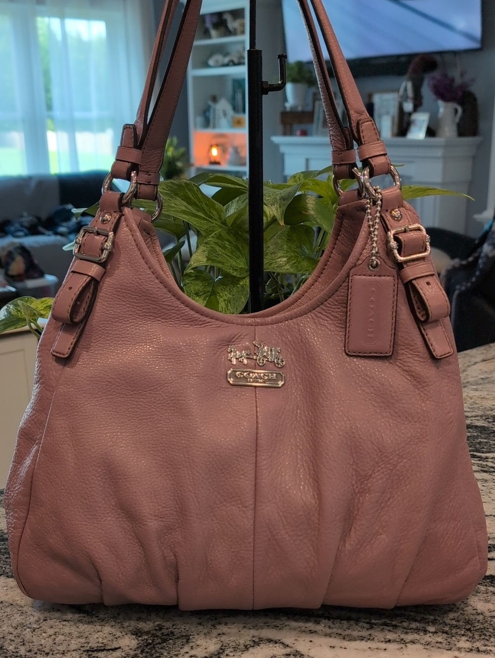 Coach Madison Maggie Pebbled Leather Hobo Shoulder Bag